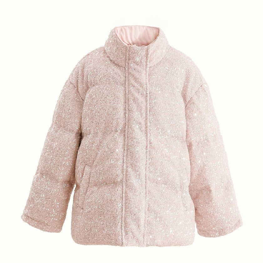 Pink Glitter Puffer Jacket