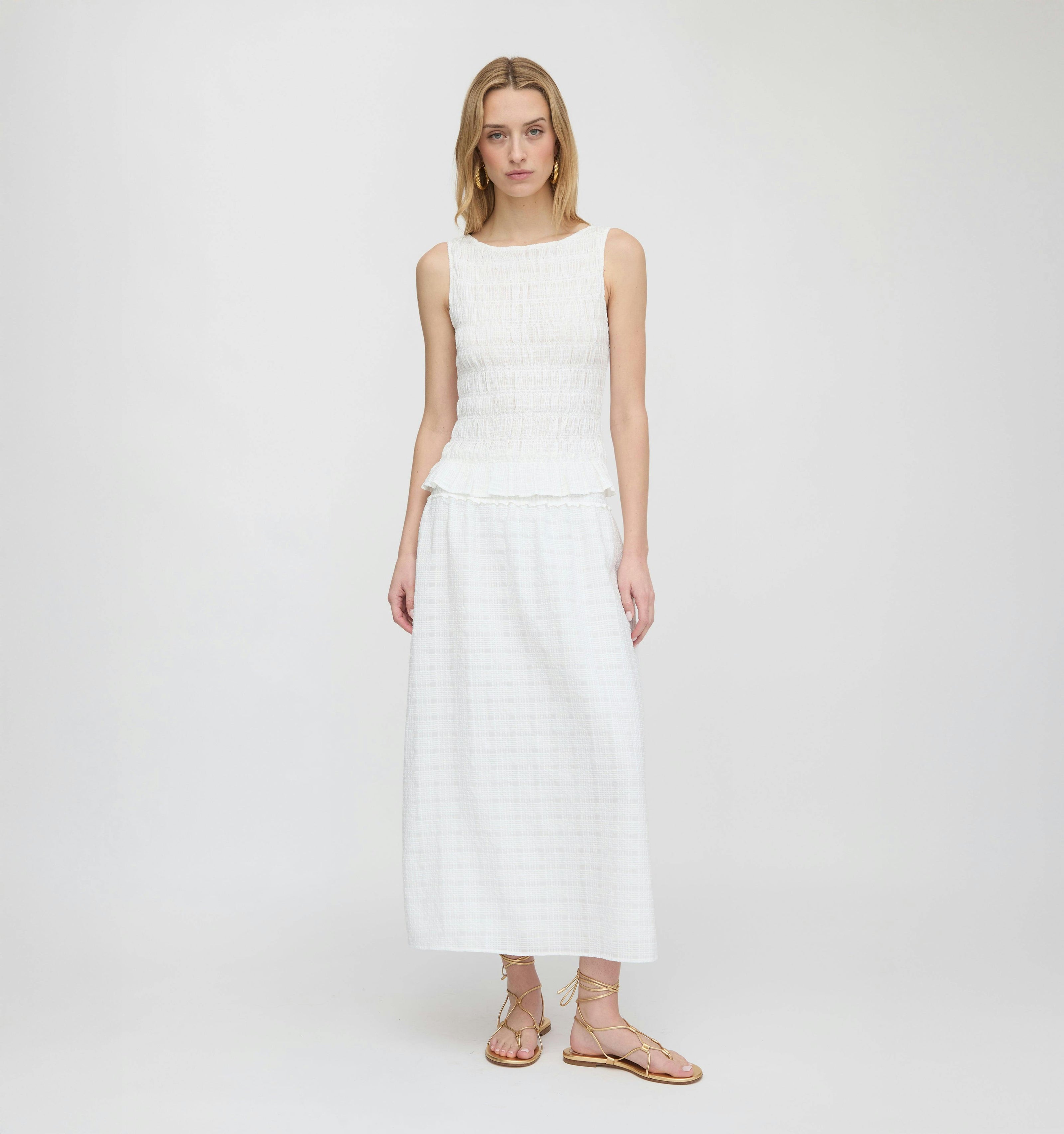The Delphine Nap Skirt - White Crinkle Check
