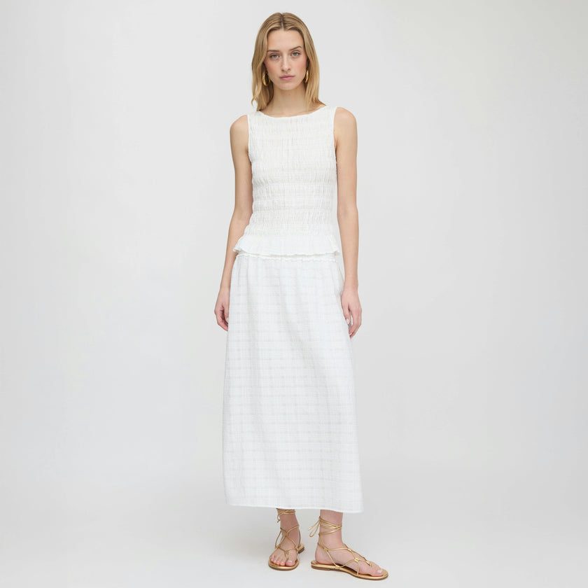 The Phoebe Nap Top - White Crinkle Check