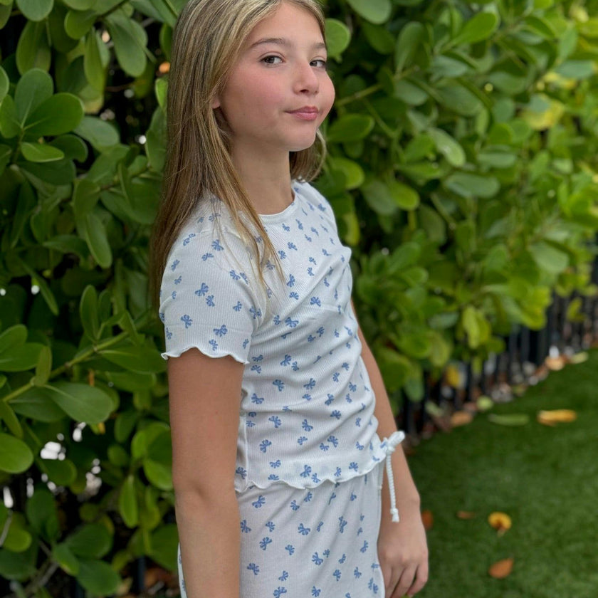 Girls Ribbed 2 Piece Top and Shorts Set