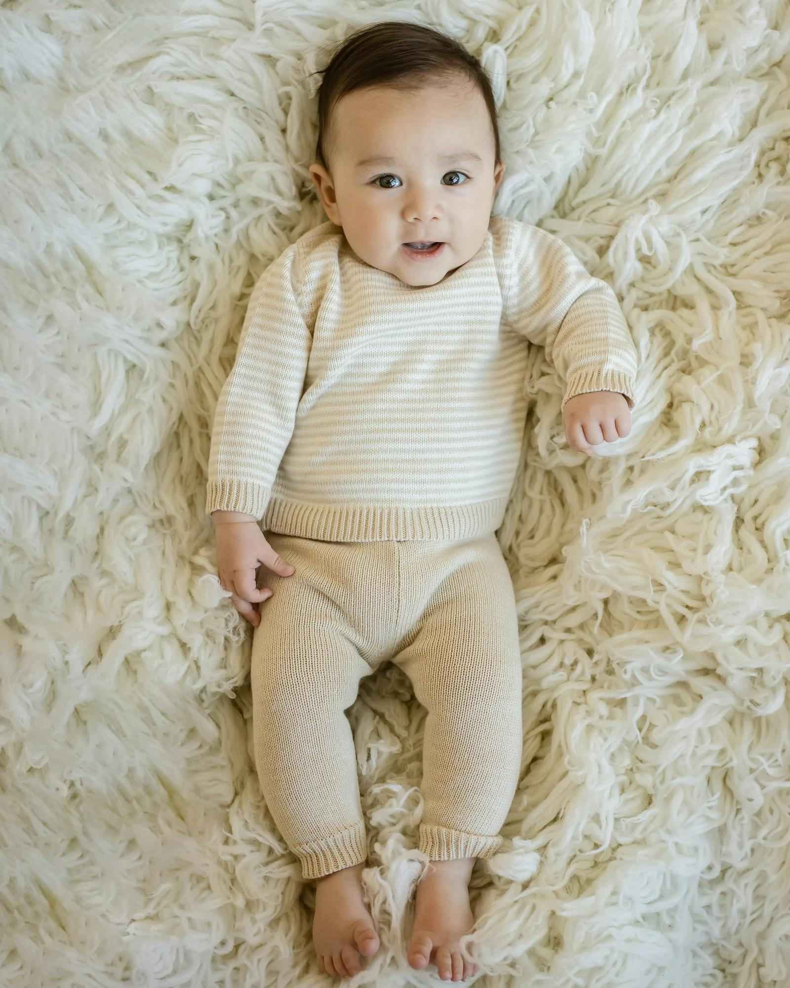 Baby Knit Sweater and Pant Set Oatmeal Stripe