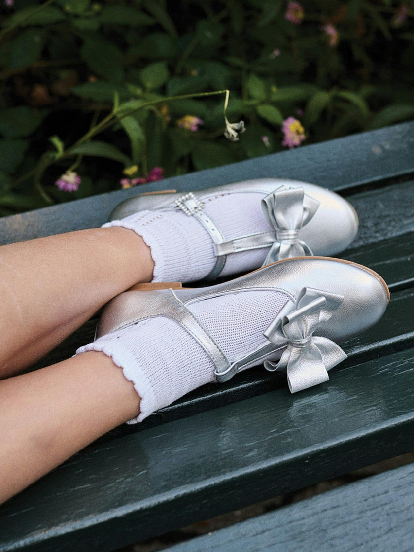 Nicky Hilton x La Coqueta Silver Tessa Leather Girl T-Bar Shoes