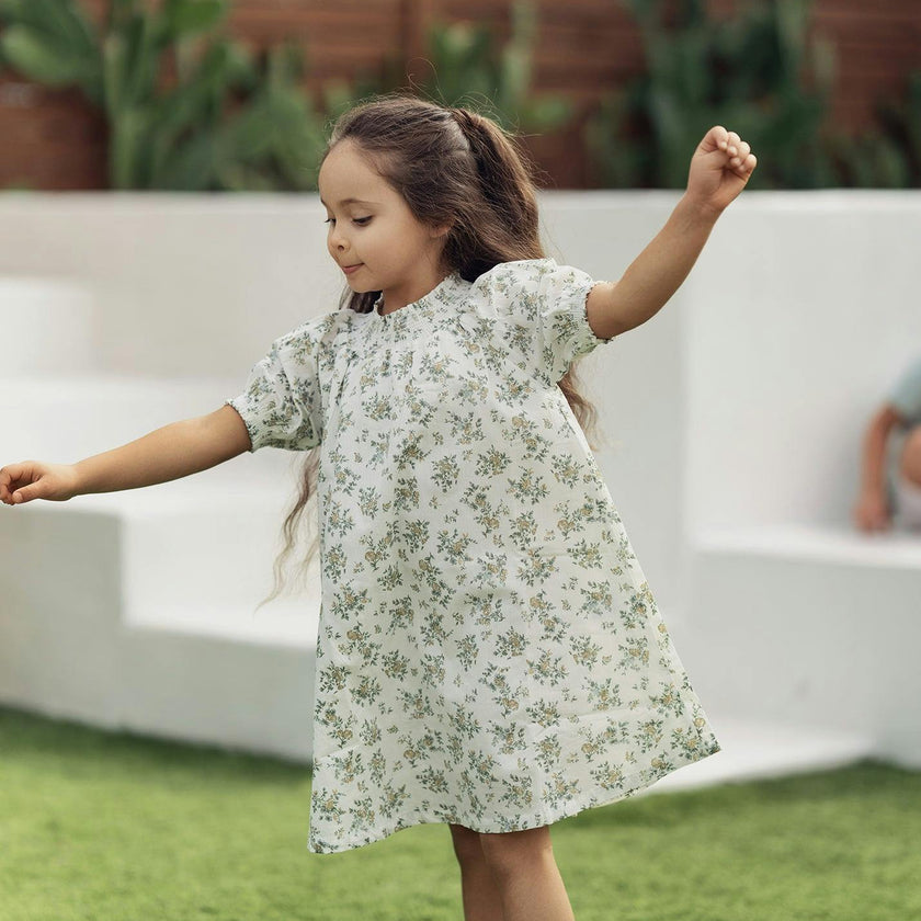 Smocked Floral Short Sleeve Dress