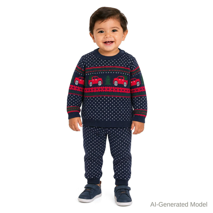 Infant Boys (9-24M) Sweater Set | Red Truck Fair Isle