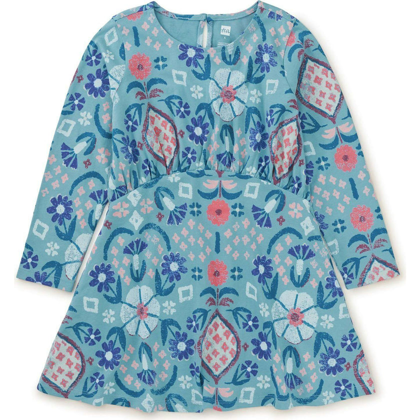 Floral Print Long Sleeve Curved Waist Pocket Dress, Multi