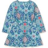 Floral Print Long Sleeve Curved Waist Pocket Dress, Multi