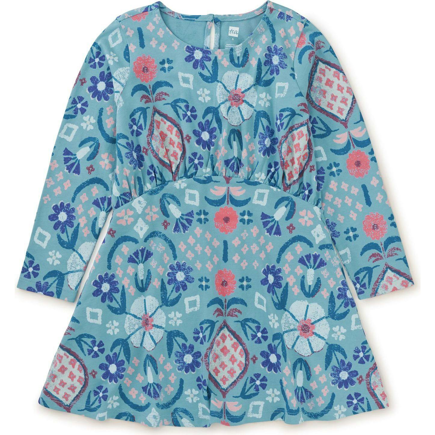 Floral Print Long Sleeve Curved Waist Pocket Dress, Multi