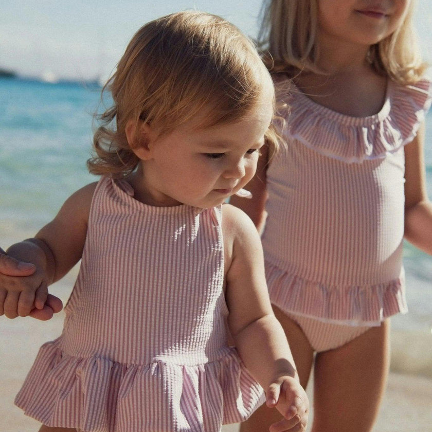 Girls' two-piece swimsuit with lilac stripes | CANDY 2P