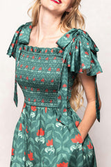 Rayna Dress in Green Floral Block