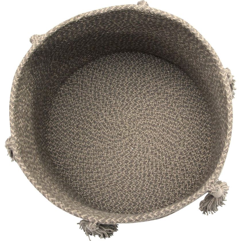 Woody 2-Shade Woven Round Basket With Tassels