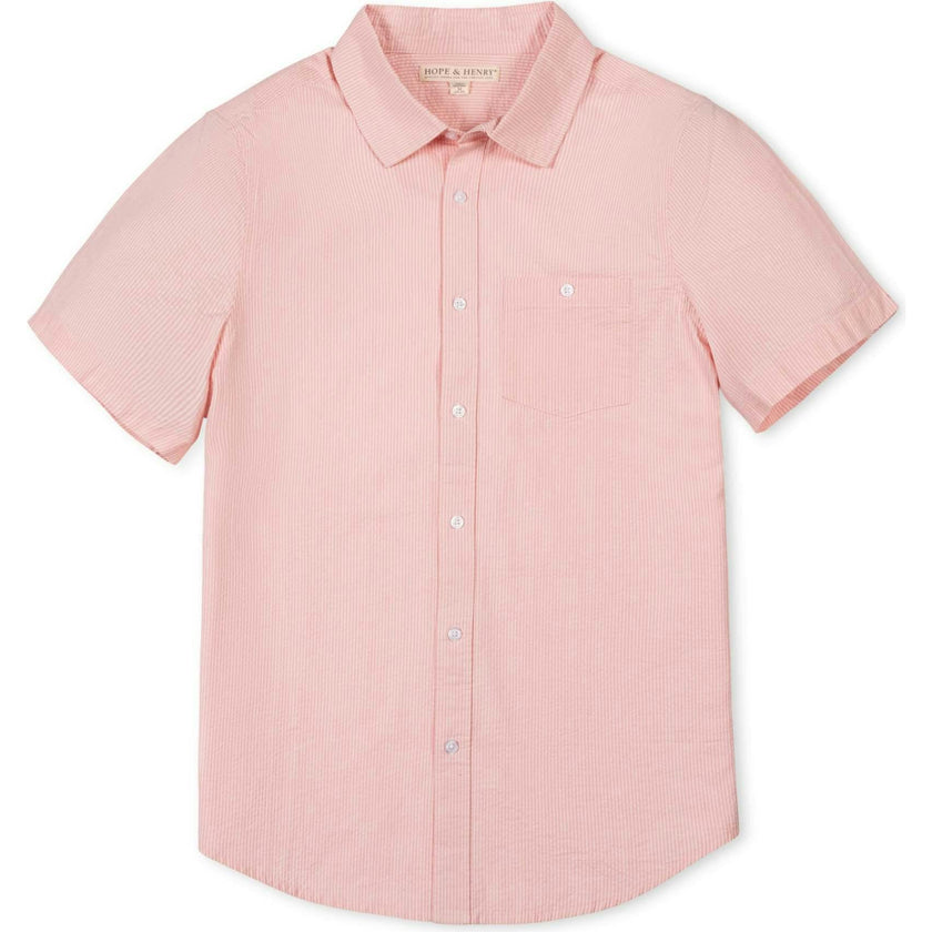 Organic Short Sleeve Seersucker Shirt, Pink