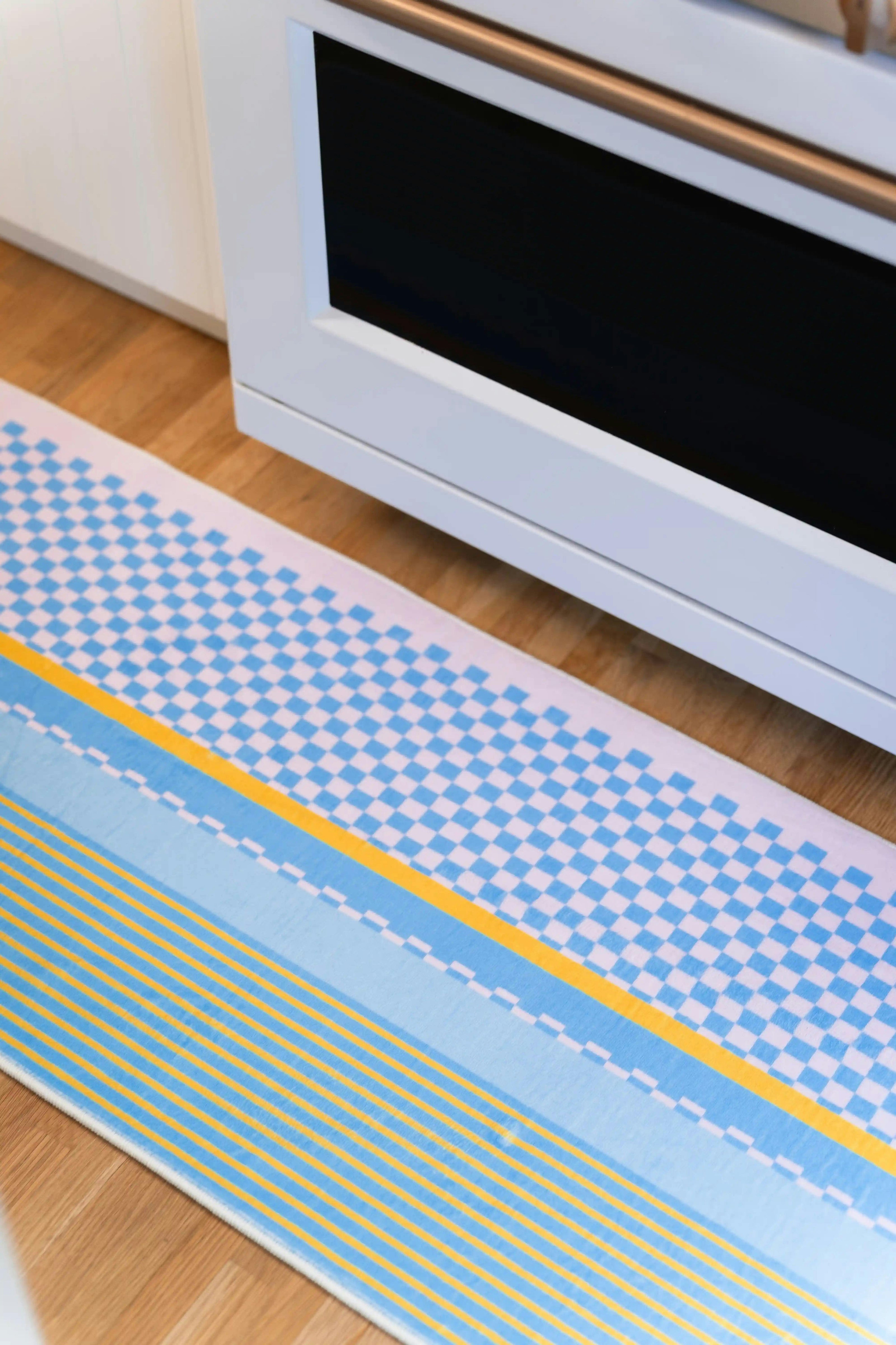 Blue and Pink Striped Checkered Rug by Heather Zhou