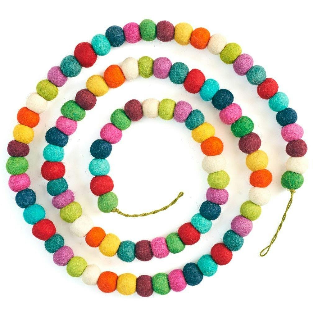Hand Felted Wool Christmas Garland and Bunting - Multicolor Balls - 6'