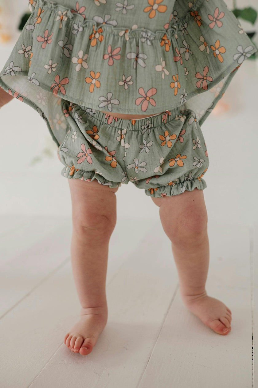Girls Flutter Dress Set in Sketched Daisy