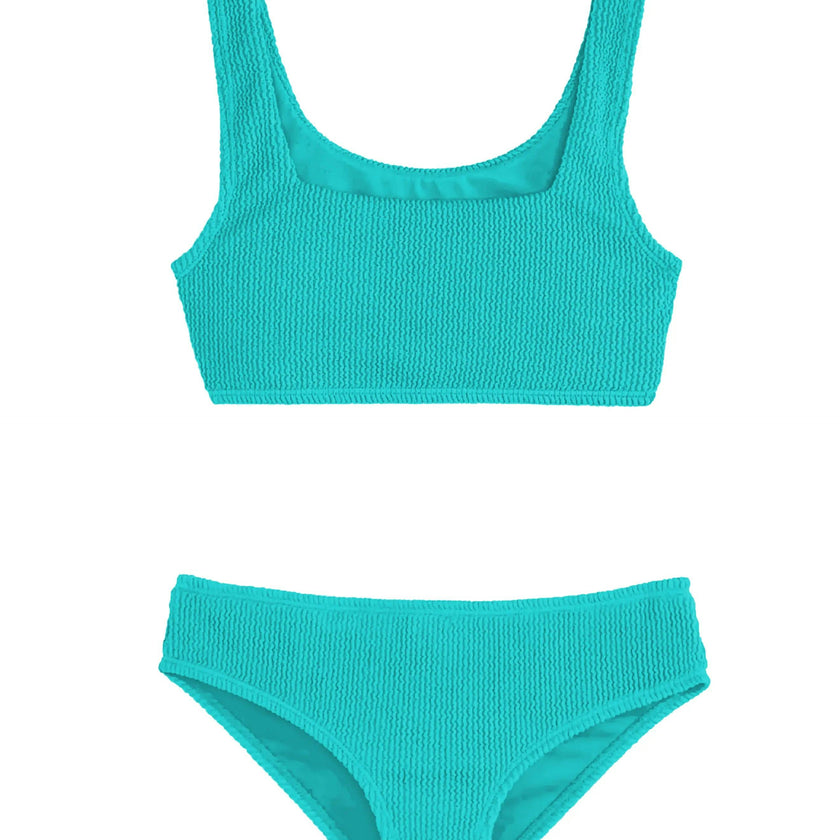 Fay Crinkle Tankini Two Piece Swimsuit - Turquoise