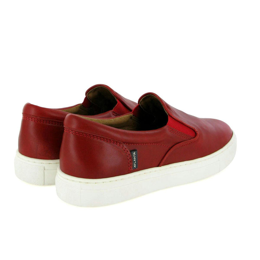 Slip On Sneakers in Leather, Red
