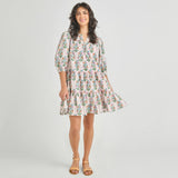 Womens Short Indira Dress - Pink Dewdrop Block Print