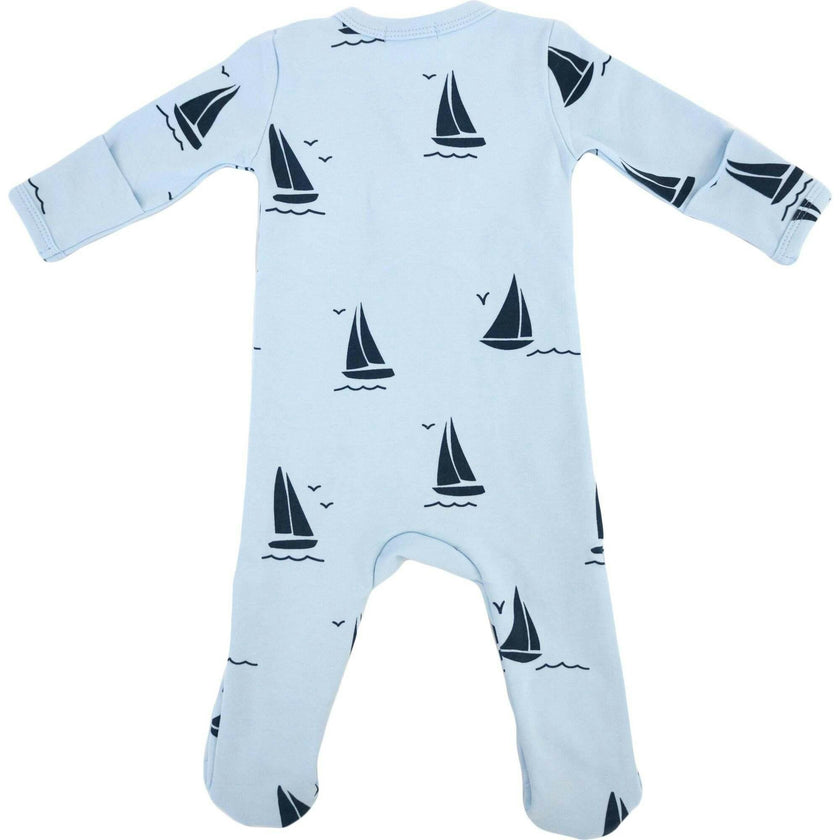 Denim Sailboat Print Zipper Footie