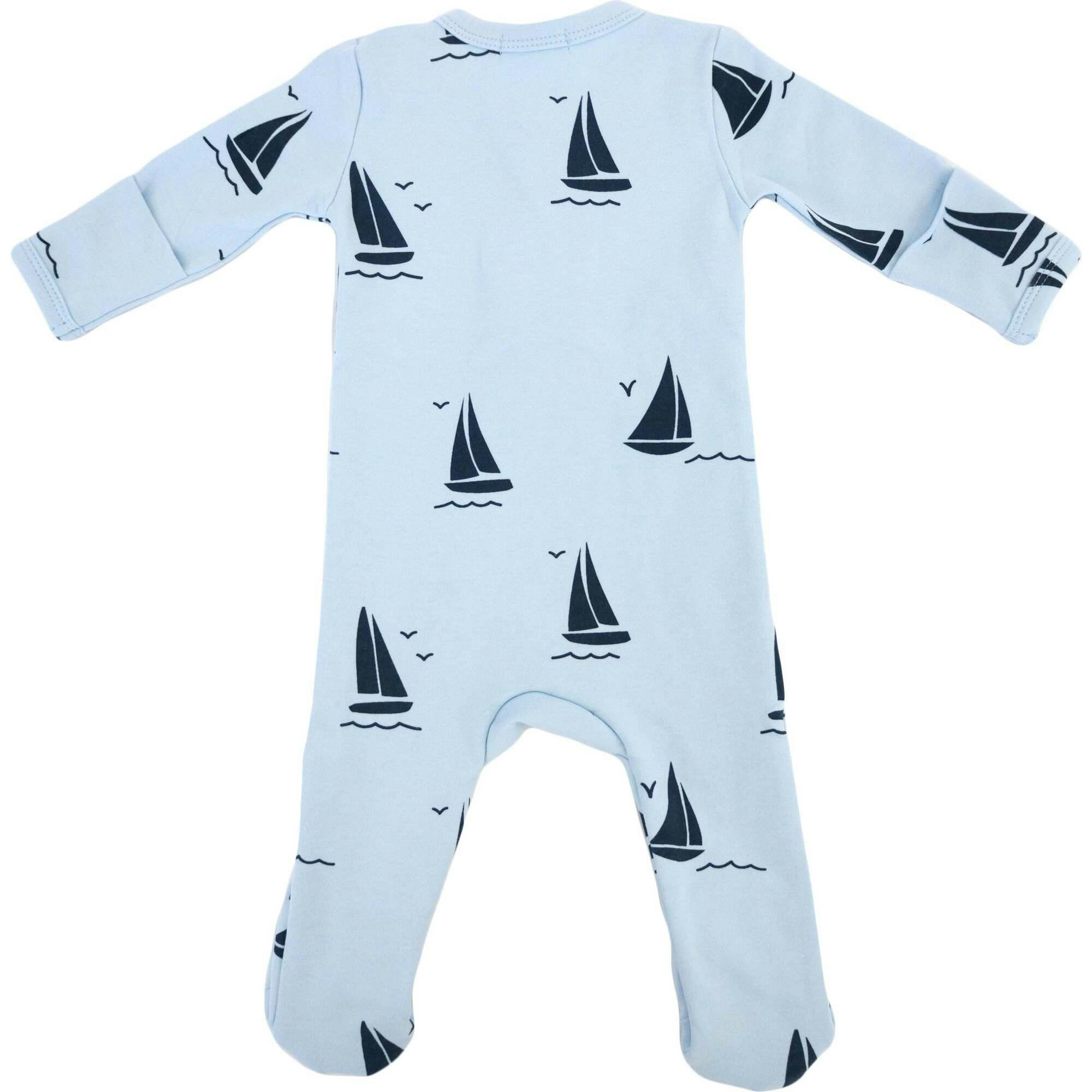 Denim Sailboat Print Zipper Footie