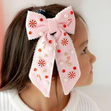 Candy Cane Christmas Gemstone Bow Clip