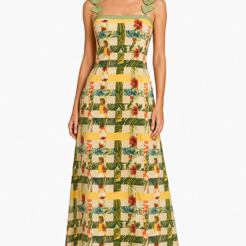 Raleigh Yellow Multi Checkmate Midi Dress
