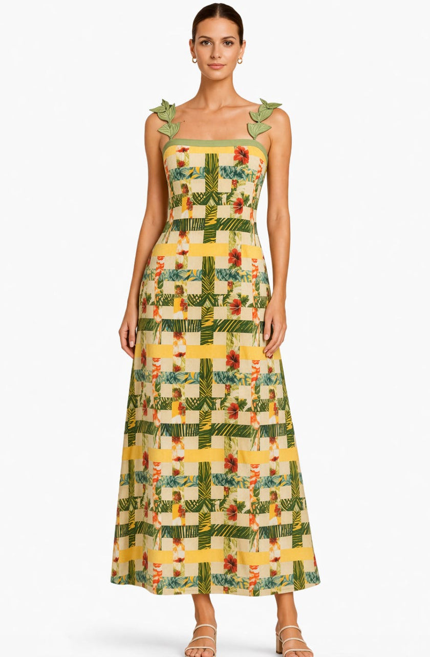 Raleigh Yellow Multi Checkmate Midi Dress