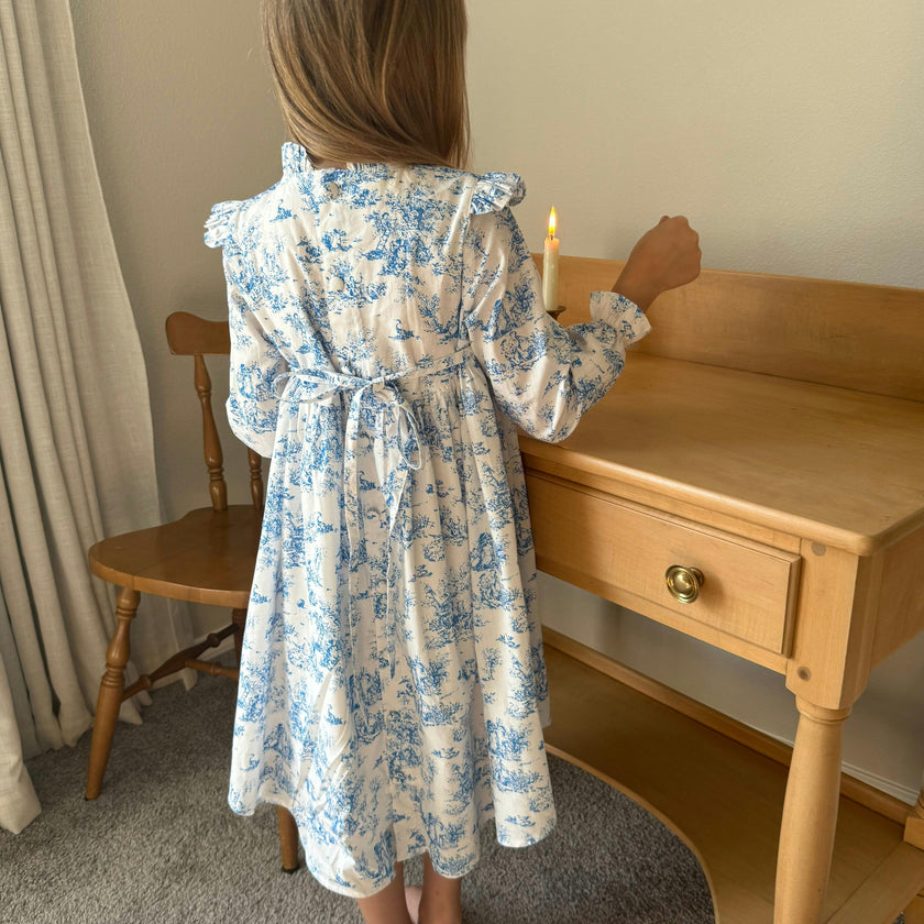 Aoki Blue Toile Dress| Long Sleeve