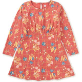 Floral Print Long Sleeve Curved Waist Pocket Dress, Multi