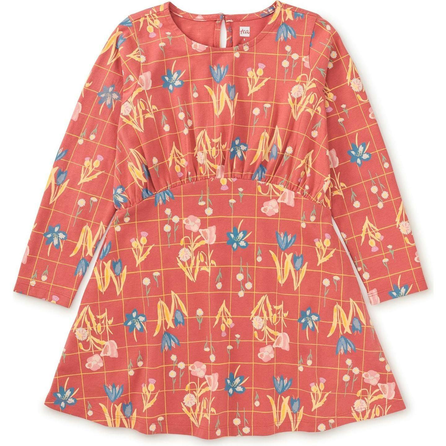 Floral Print Long Sleeve Curved Waist Pocket Dress, Multi