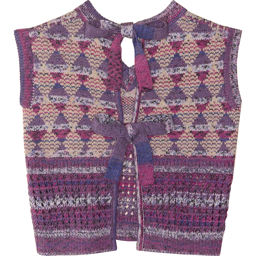 Checkered Intarsia Tie Back Sweater Vest, Purple
