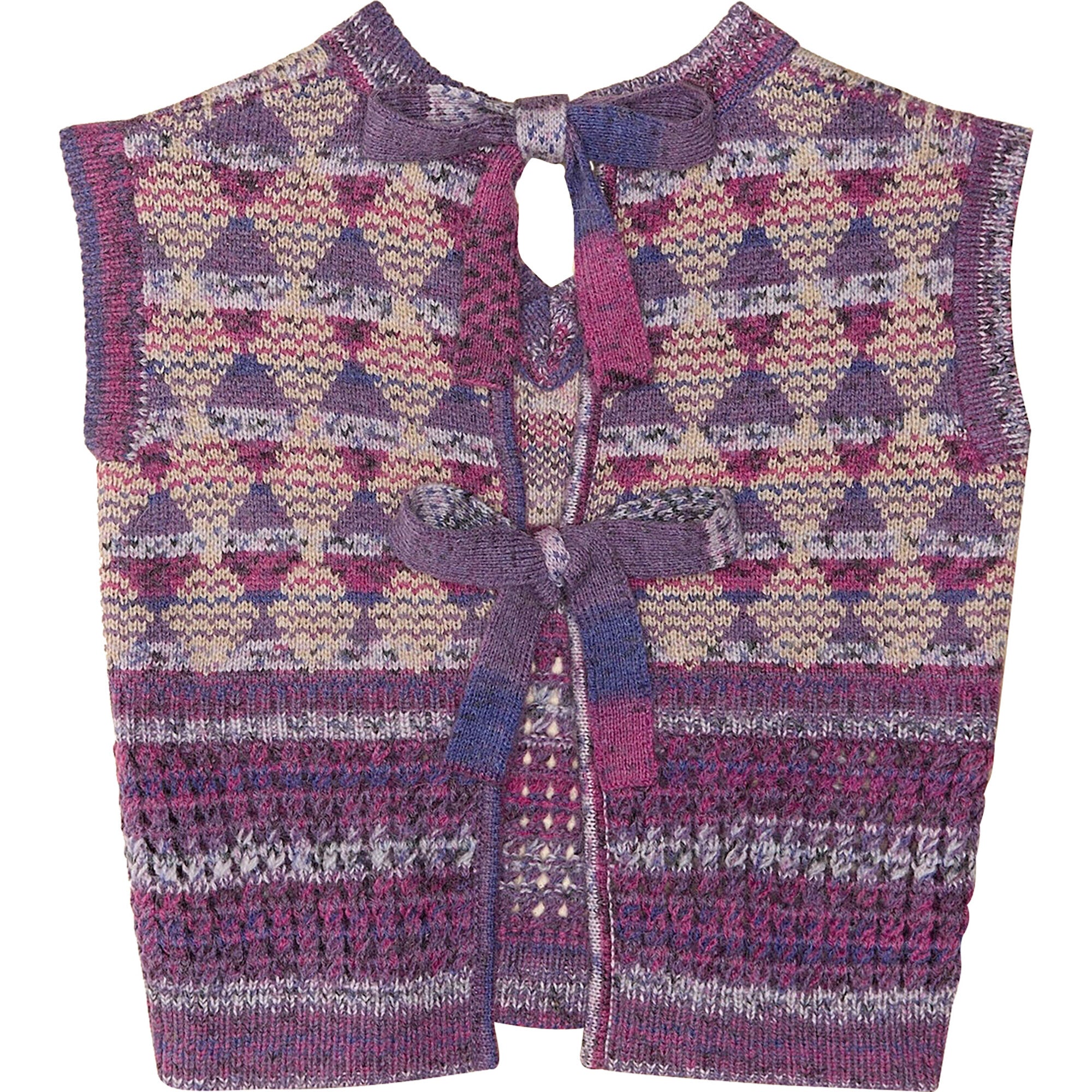 Checkered Intarsia Tie Back Sweater Vest, Purple