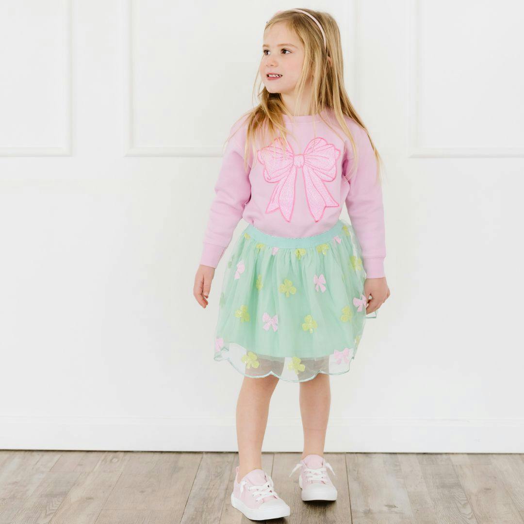 Pink Bow Sequin Patch Sweatshirt