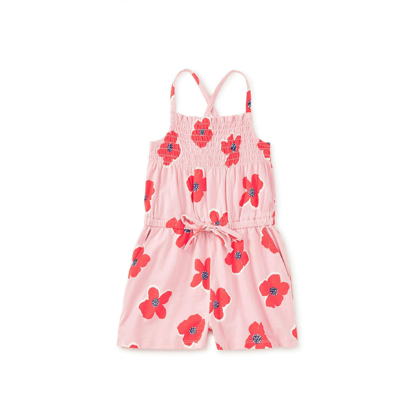Smocked Strappy Romper, Rock Floral