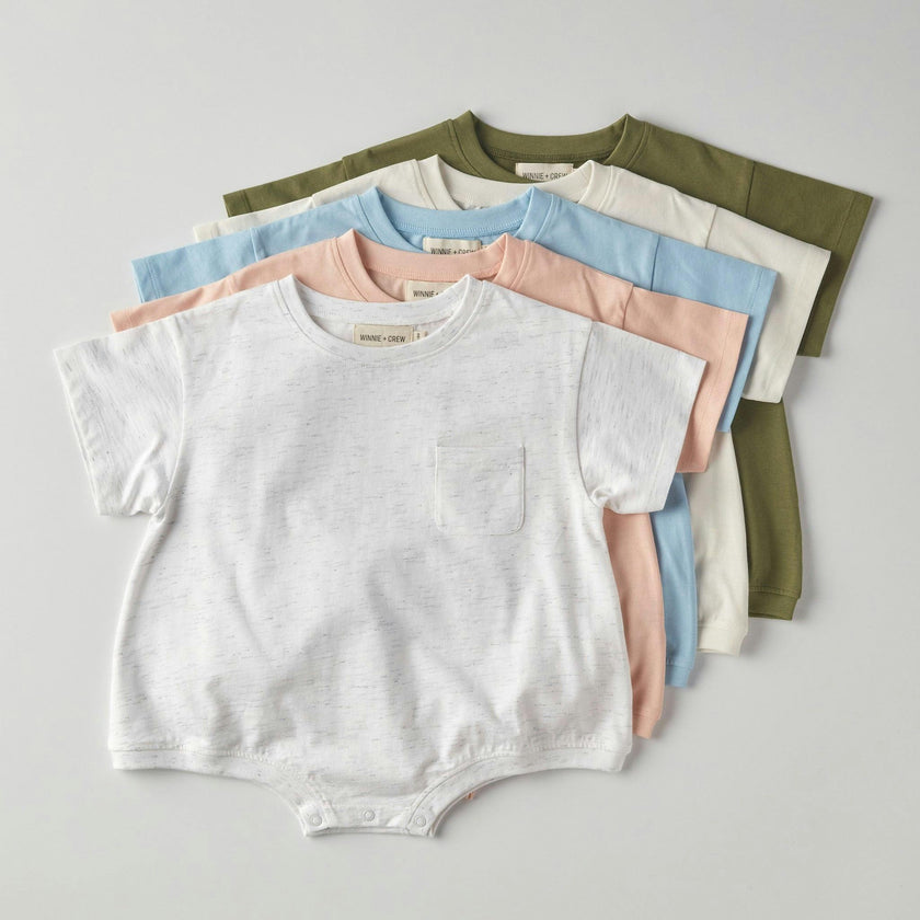 Cory Pocket Romper in Dream Blue