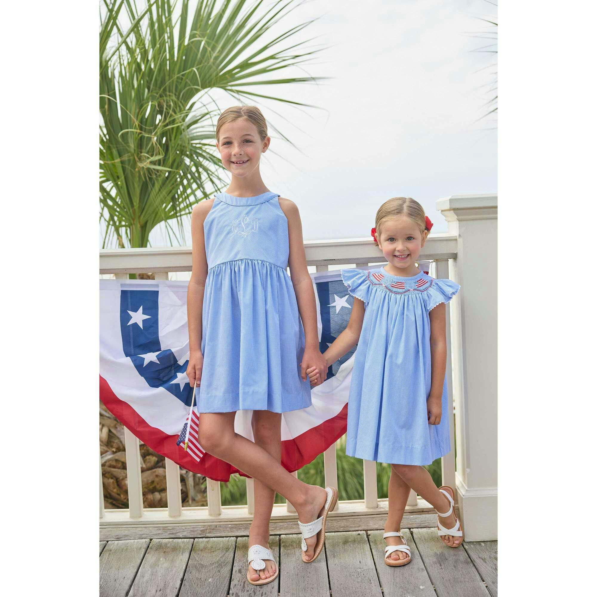Smocked Bishop Dress - Flags