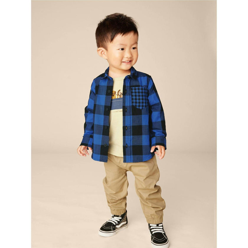 Babys Woven Elastic Waist Drawstring Pocket Joggers, Brown