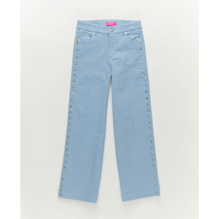 Girls Twill Stud Pant in Cloud Blue