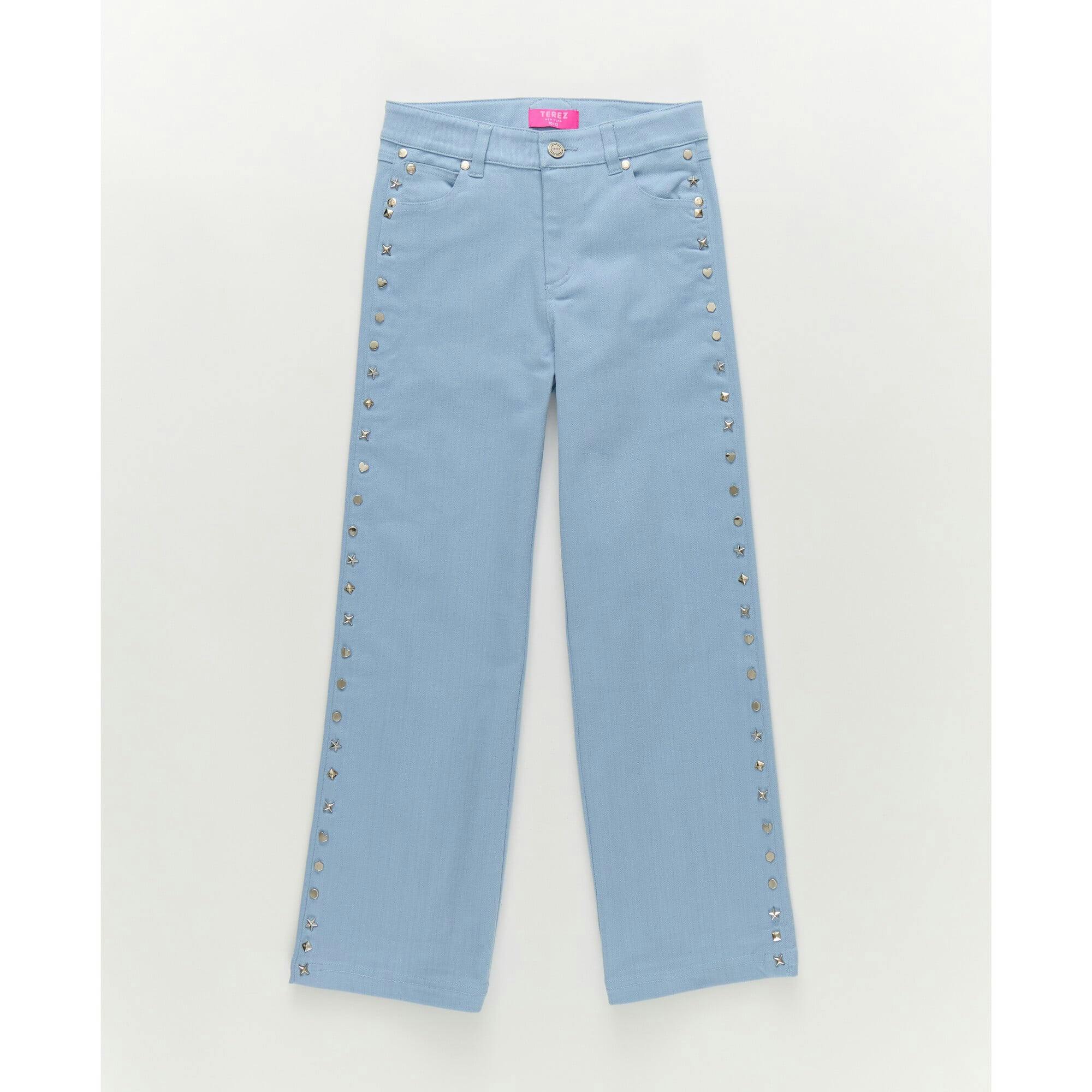 Girls Twill Stud Pant in Cloud Blue