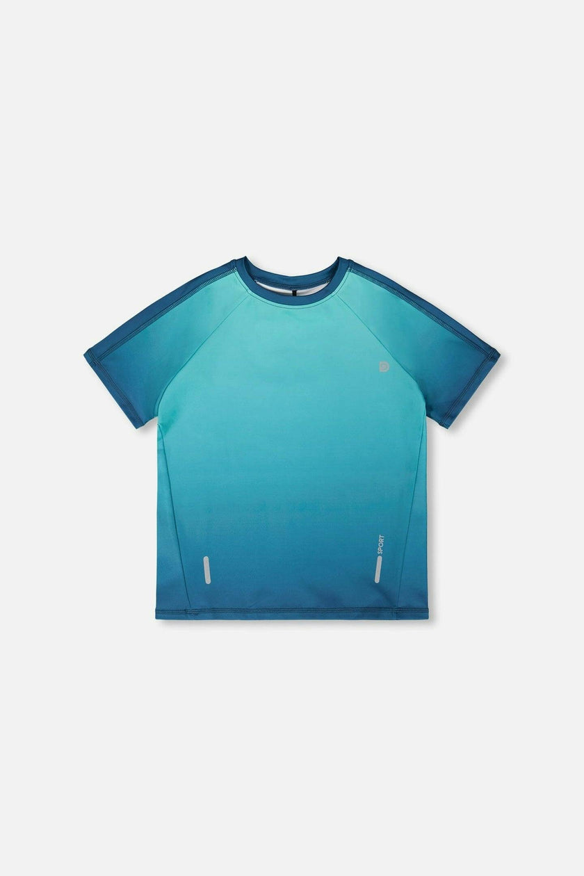 Short Sleeve Athletic Top In Recycled Polyester Teal Gradient