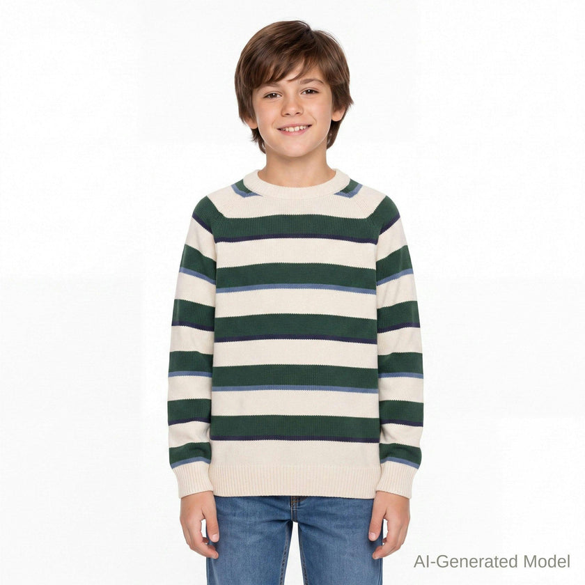 Big Kid (8-18) Boys Striped Crewneck Sweater | Green