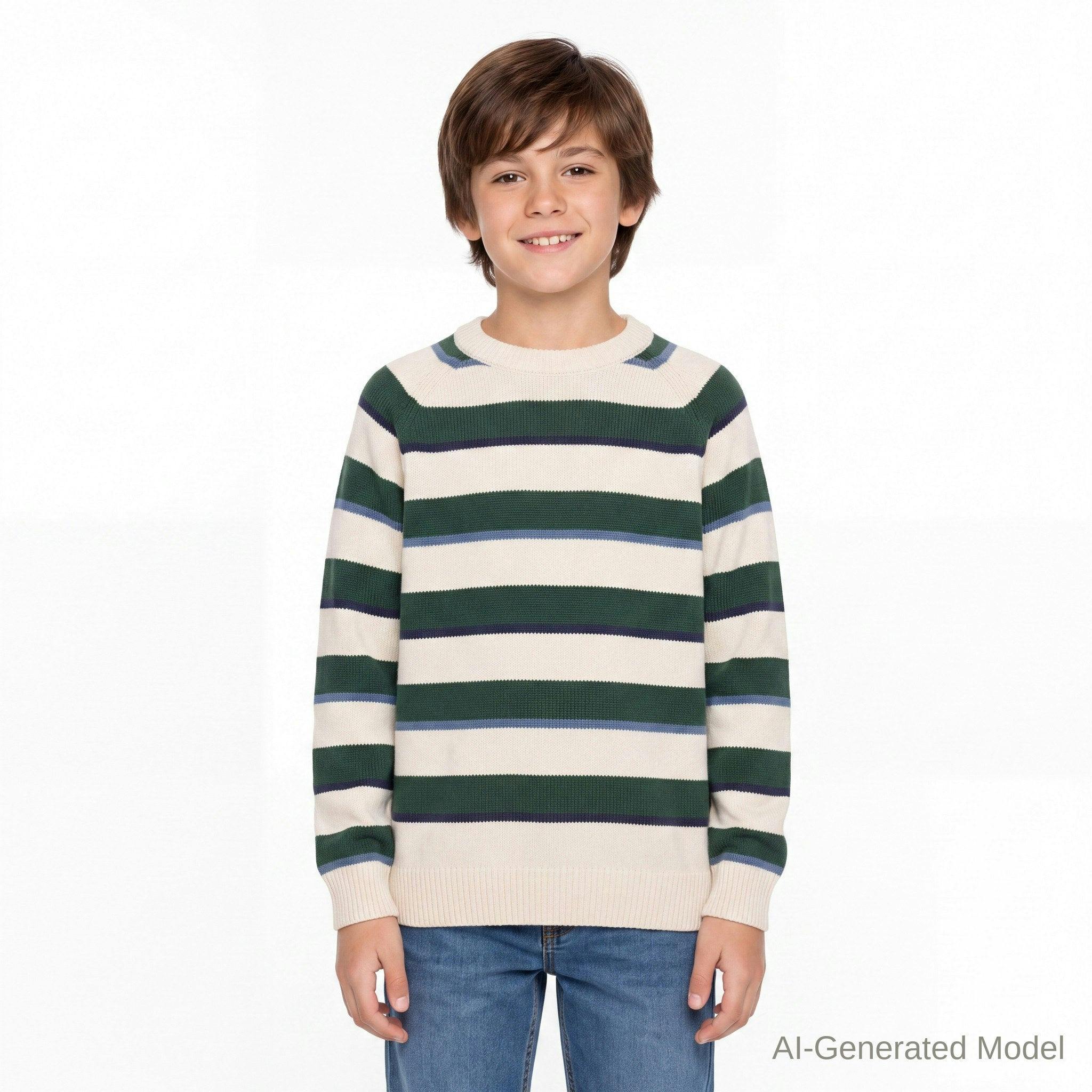 Big Kid (8-18) Boys Striped Crewneck Sweater | Green