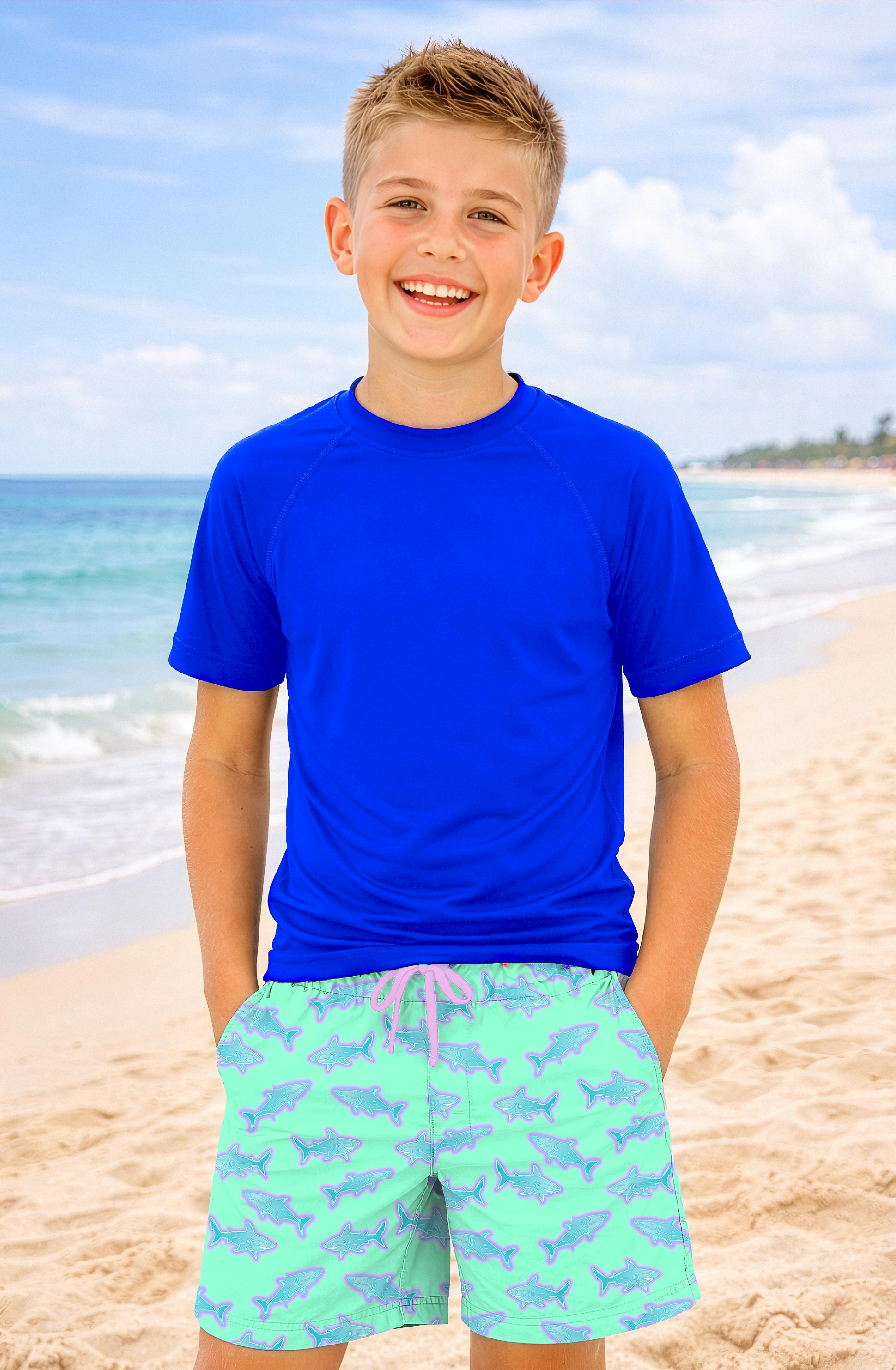 Dylan Boys Neon Sharks Print Board Shorts