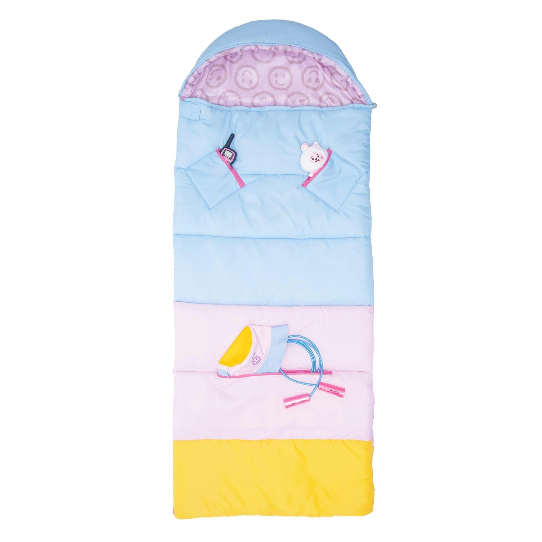 Sleep-N-Pack™ – Big Kid Size | Color Block Camp Collection: Pink Smile Face