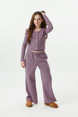 Dylan Mauve and Navy Stripe Wide Leg Pants