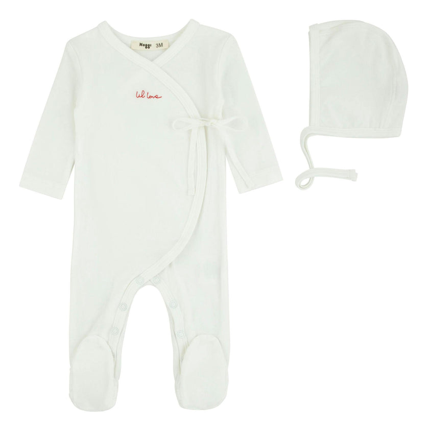 Lil Love Embroidered Wrap Footie And Bonnet, Red Embroidery