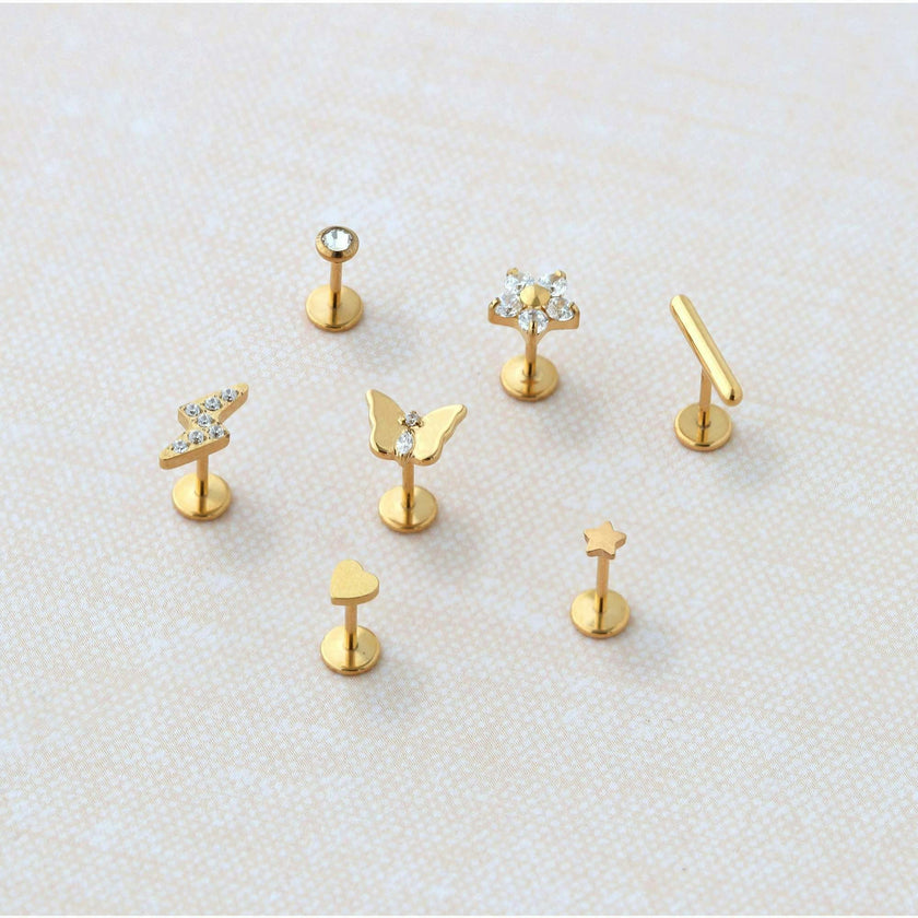 Lightning Bolt Crystal Titanium Flat Back Stud Earring