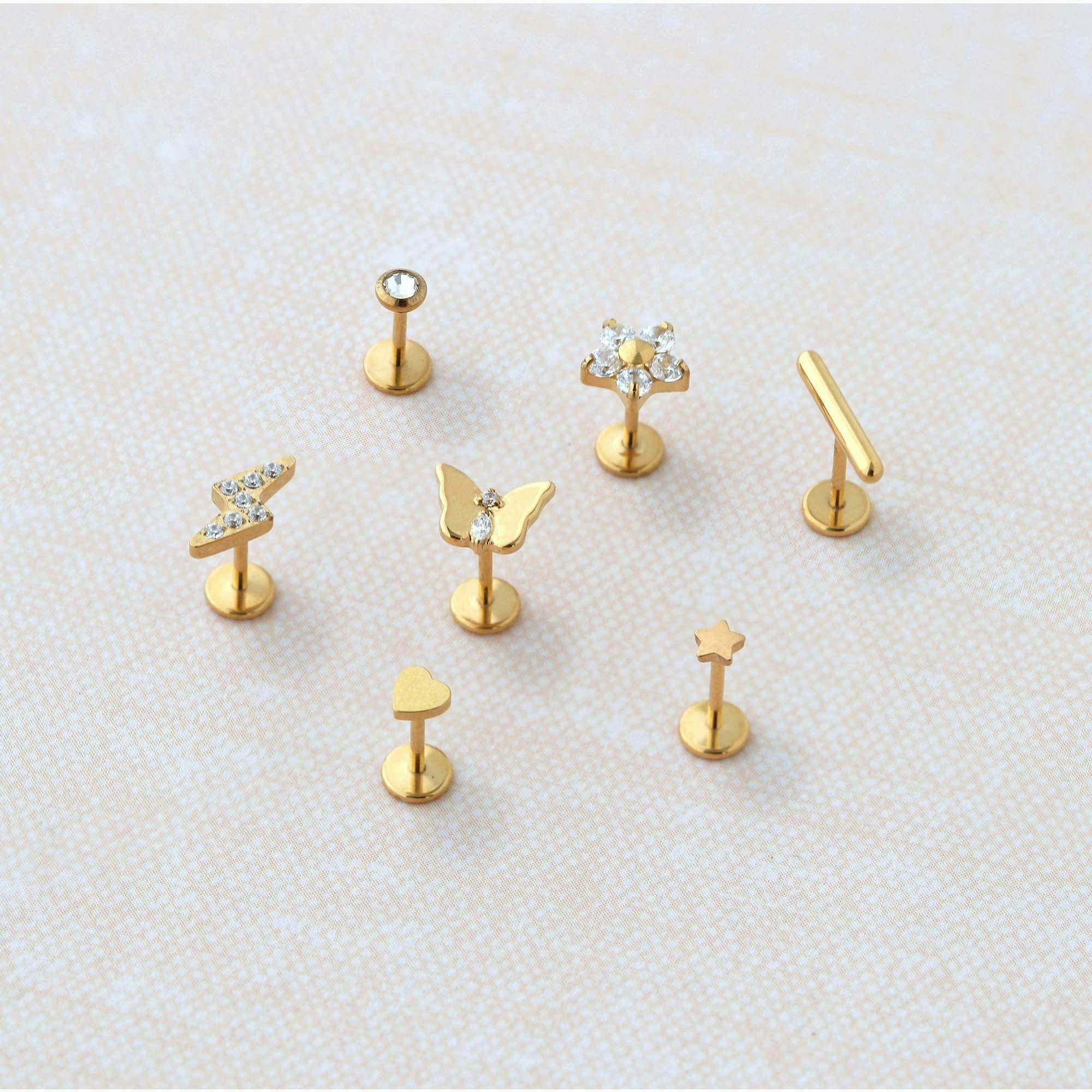 Lightning Bolt Crystal Titanium Flat Back Stud Earring