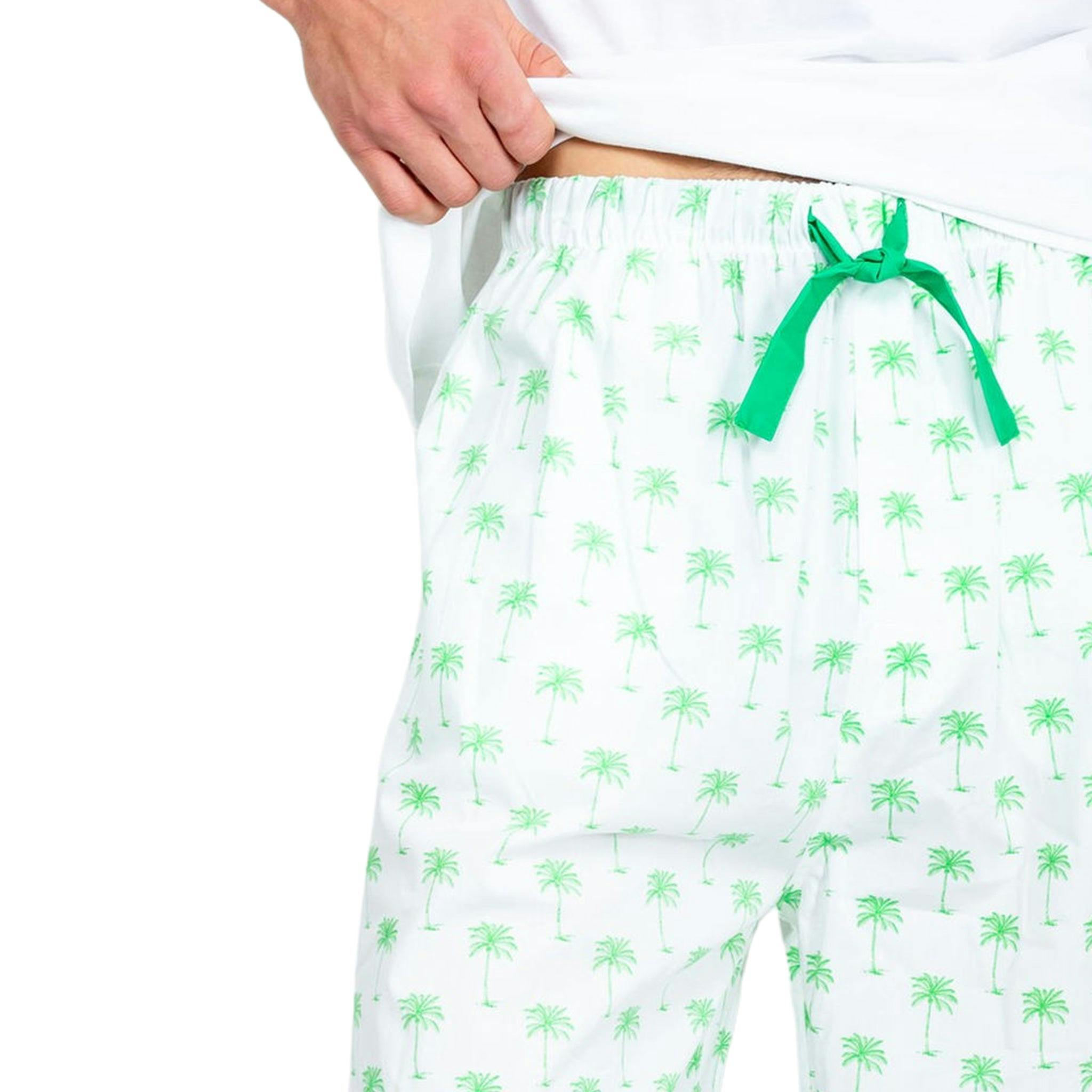 Men's Green Palm Tree PJ Pants - Organic Cotton Poplin