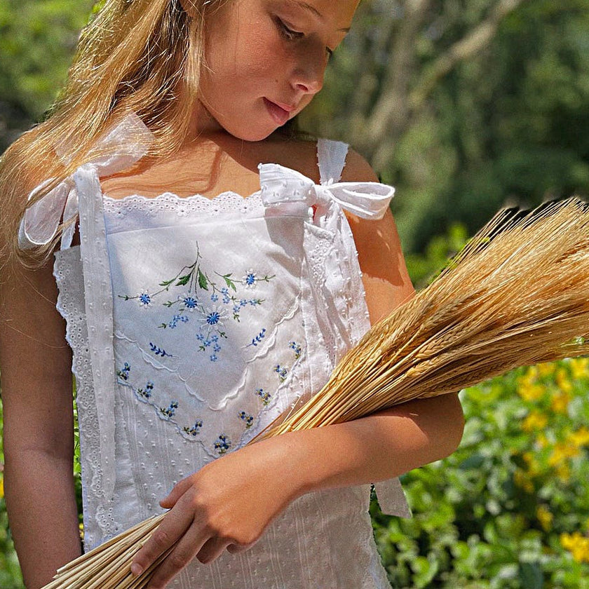 6y Drop-Waist Handkerchief Dress - Pastel Blue Flower Garden