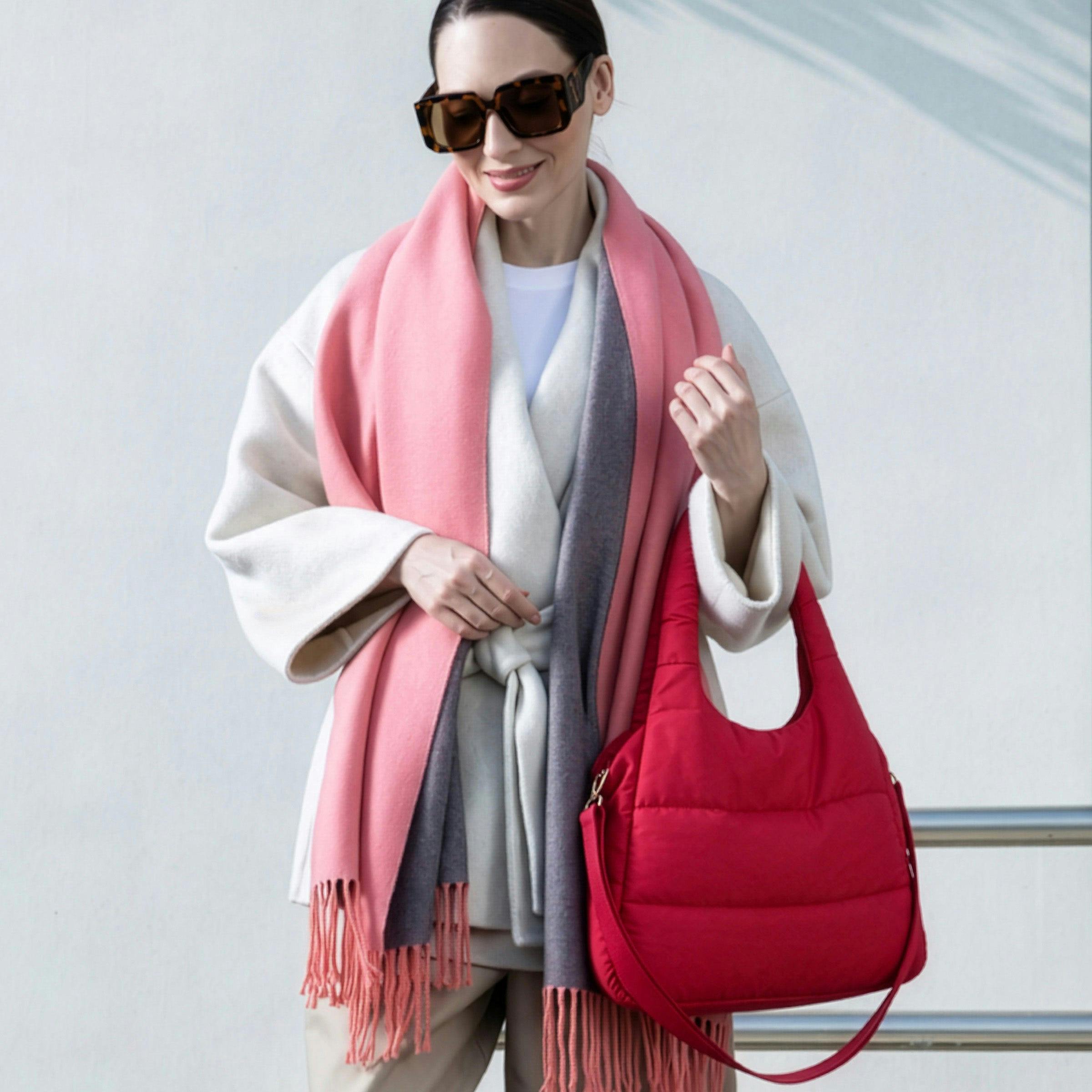 The Astra Puffy Tote with Removable Crossbody Strap in Fire Red